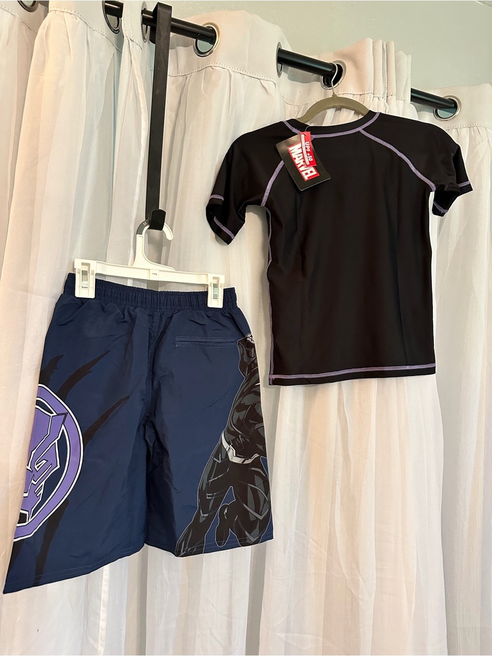 Marvel Black and Purple Kids Superhero Swim Set - Rash Guard & Trunks - Picture 6 of 7